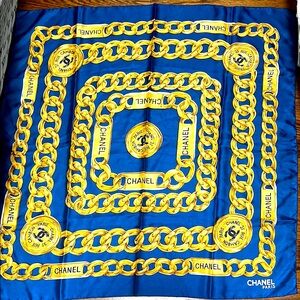 Chanel Blue and Yellow Chain Print Scarf